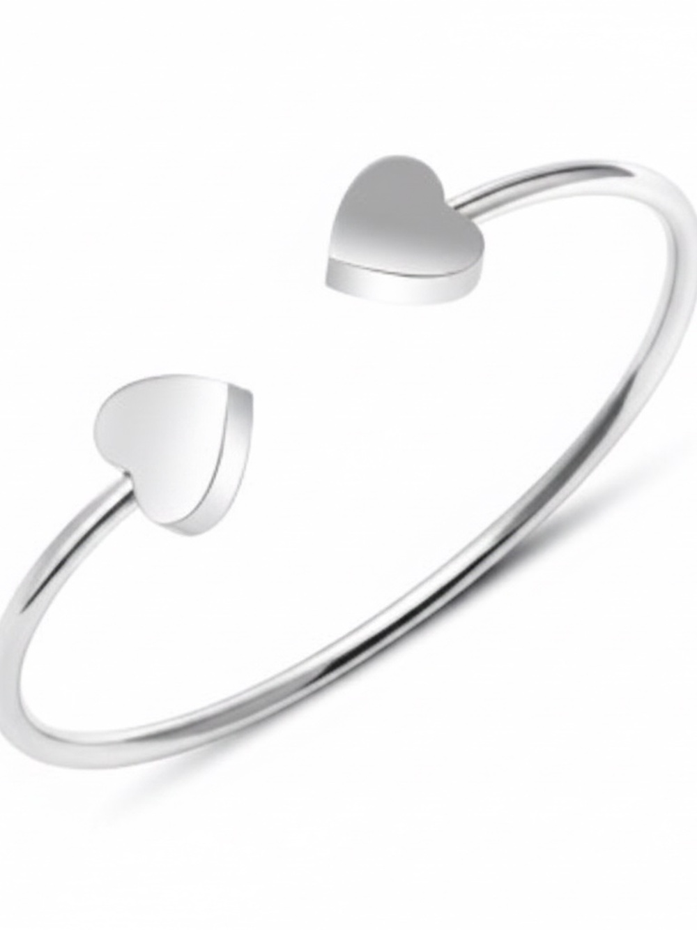 Stainless Steel Silver Double Heart Charm Flexible Bracelet Unisex Adult